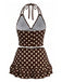 Maillot de Bain à Pois Halter à Volants Marron Années 1950 2