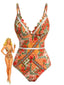 Maillot de bain orange patchwork ajouré et motifs floraux années 1940