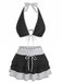 2PCS Set Bikini Noir Halter à Pois et Cache Maillot Années '40 2