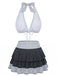 2PCS Set Bikini Noir Halter à Pois et Cache Maillot Années '40 3