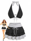 2PCS Set Bikini Noir Halter à Pois et Cache Maillot Années '40