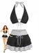 2PCS Set Bikini Noir Halter à Pois et Cache Maillot Années '40