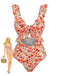 Maillot de Bain Floral Ruffled Découpé Une Pièce Orange Années 1940