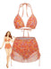 Ensemble Bikini Dos Nu Floral et Paréo Orange années 70