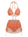 Ensemble Bikini Dos Nu Floral et Paréo Orange années 70 2