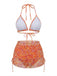 Ensemble Bikini Dos Nu Floral et Paréo Orange années 70 3