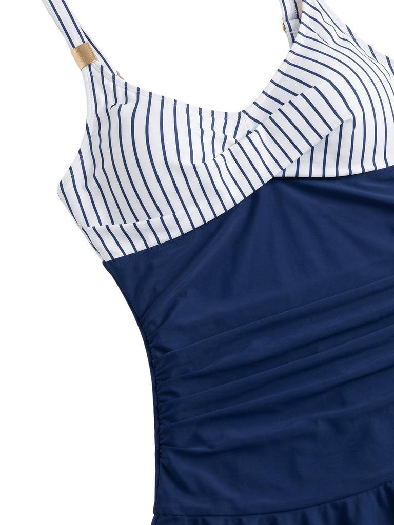 Maillot de Bain Gainant Froncé Rayé Bleu années 40 4