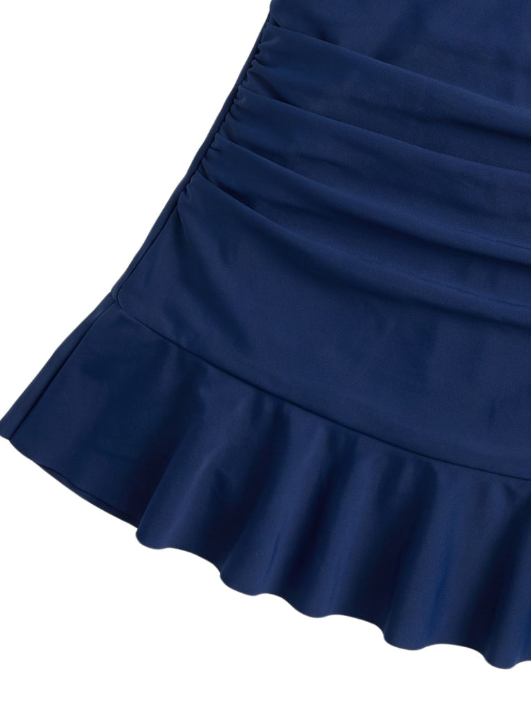 Maillot de Bain Gainant Froncé Rayé Bleu années 40 6
