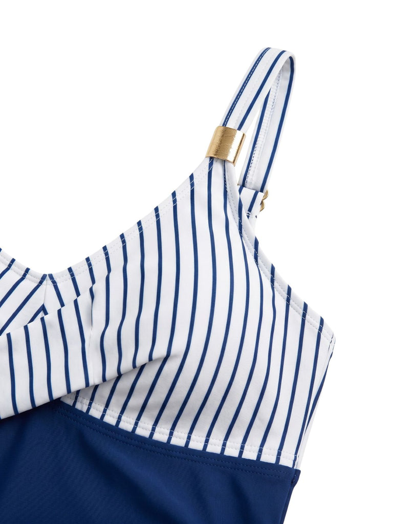 Maillot de Bain Gainant Froncé Rayé Bleu années 40 5