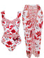 2PCS Maillot de bain larges bretelles et motif floral paréo années 1950