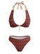 Ensemble bikini dos nu réversible à motif floral marron années 1940