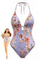 Maillot de Bain Une Pièce Bleu Floral en Dentelle Années 1940
