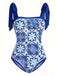 [Prévente] Maillot de Bain Une Pièce Imprimé Tie-Dye et Paréo Bleu années 70 2