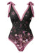 [Prévente] 2PCS Maillot de Bain Une Pièce Fleur de Cerisier et Paréo Rose années 50 2
