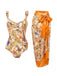 [Prévente] 2PCS Maillot de Bain Floral Libellule et Paréo Orange années 60