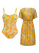 [Prévente] Maillot de Bain Une Pièce Dentelle Floral et Paréo Jaune années 70