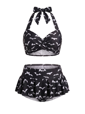 [Prévente] Ensemble Bikini Orné Cœur Chauve-Souris Noir années 60