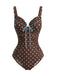 Maillot de bain colorblock pois couleur café clair années 1960