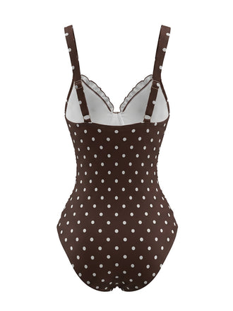 Maillot de bain colorblock pois couleur café clair années 1960