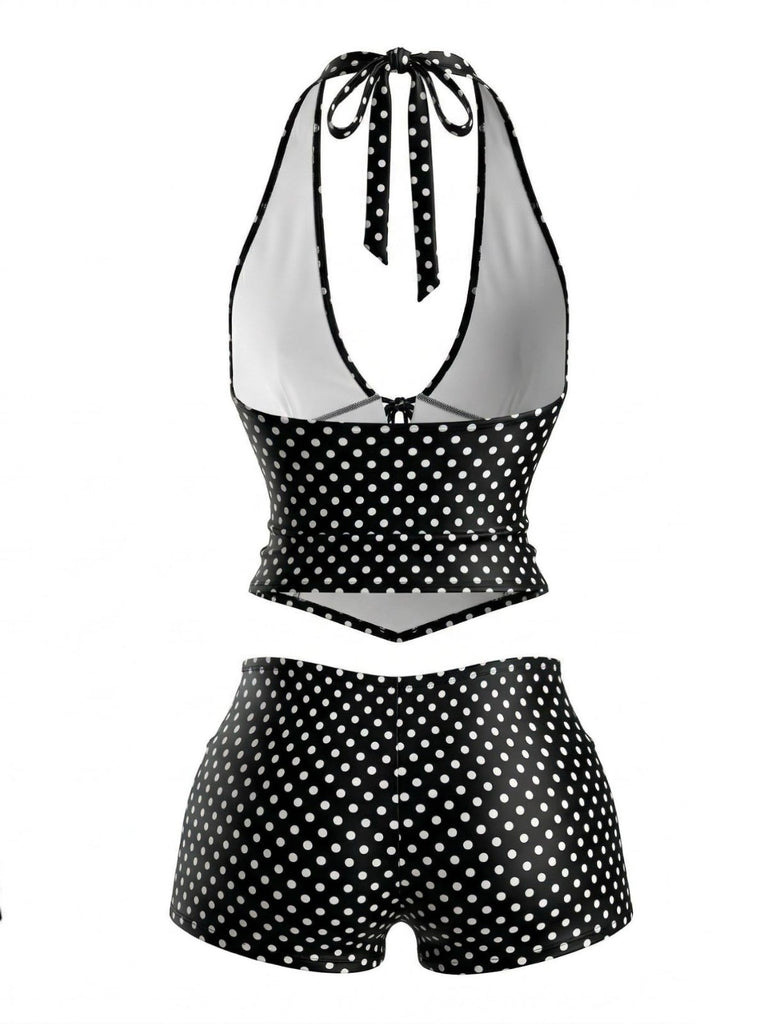 [Prévente] Ensemble Tankini Dos Nu à Pois Noir années 60 2