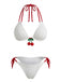 Ensemble Bikini Côtelé Dos Nu Noué Cerises Blanc années 50 2