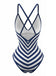 Maillot de Bain Une Pièce Rayé Bleu Marine Années 1980 2