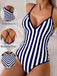 Maillot de Bain Une Pièce Rayé Bleu Marine Années 1980 4