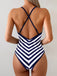 Maillot de Bain Une Pièce Rayé Bleu Marine Années 1980 5