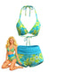 Ensemble bikini floral halter top et short années 80