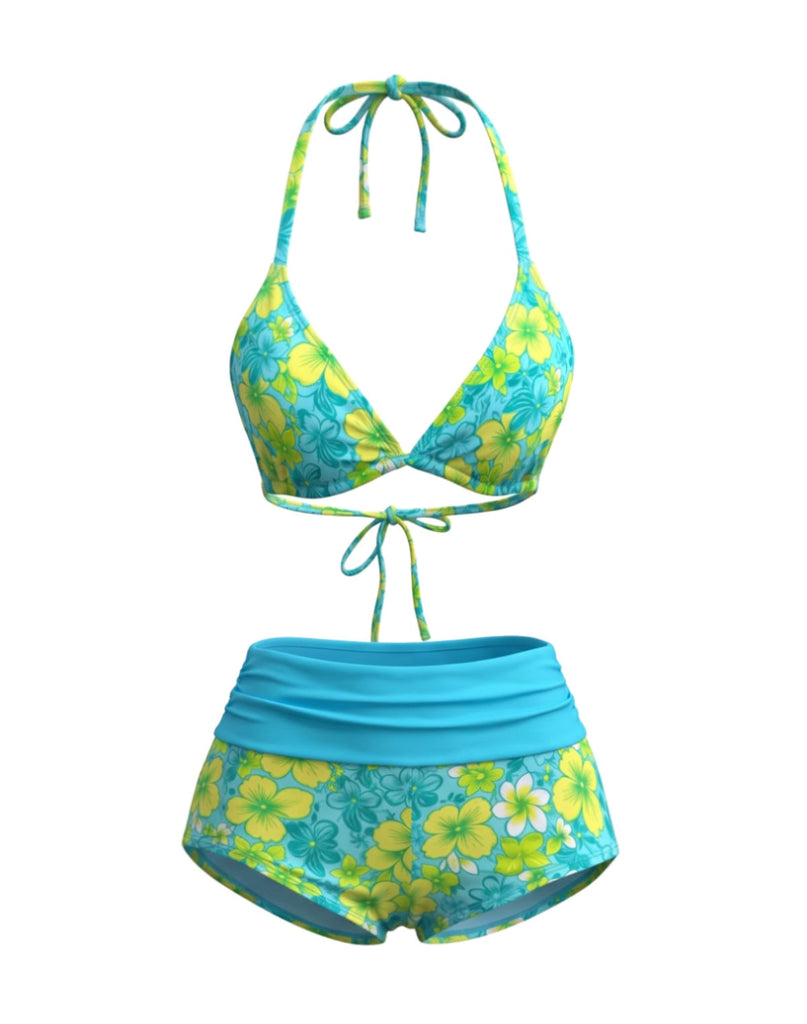 Ensemble Bikini Short Dos Nu Floral années 80 2