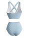 Bikini Taille Haute Dos Croisé Floral Bleu Clair Années 80