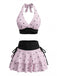 Bikini Col Licou et Cache-Maillot Volants Pois Rose Années 80