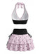 Bikini Col Licou et Cache-Maillot Volants Pois Rose Années 80