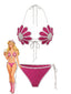Ensemble bikini rouge rose motifs floraux crocheté la main années 1980