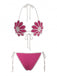 Ensemble bikini rouge rose motifs floraux crocheté la main années 1980