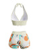 Bikini Dos-Nu Imprimé Feuilles Jaune Clair Années 50