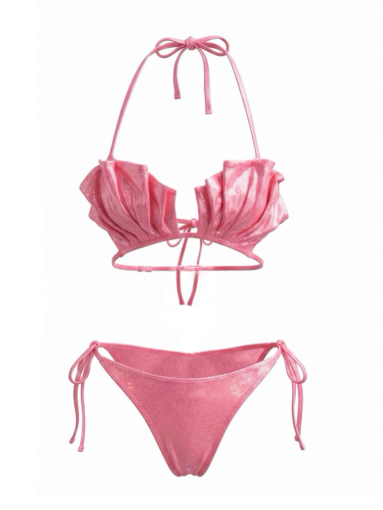 Ensemble Bikini Métallique Coquillage Halter Années 1980