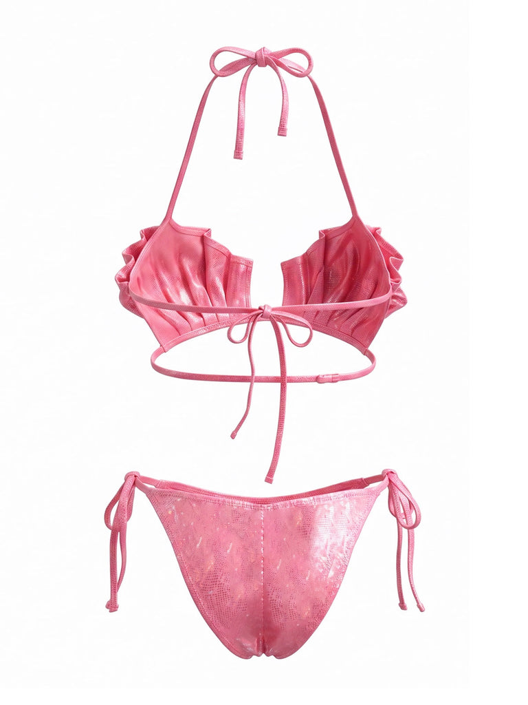 Ensemble Bikini Métallique Coquillage Halter Années 1980 2