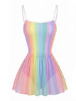 [Prévente] Maillot de Bain à Jupe Une Pièce Rayures Arc-en-Ciel Multicolore Années 1940 2