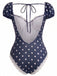[Prévente] Maillot de Bain Une Pièce Dentelle à Pois Bleu Marine années 50 2