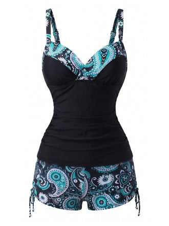 Tankini Noir bohème col V bretelles années 70