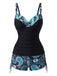 Tankini Bleu bohème col V bretelles années 70