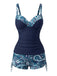 Tankini Bleu bohème col V bretelles années 70