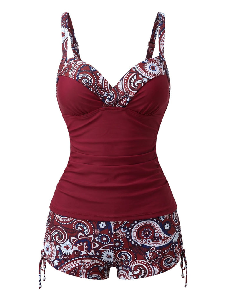Tankini Bleu bohème col V bretelles années 70