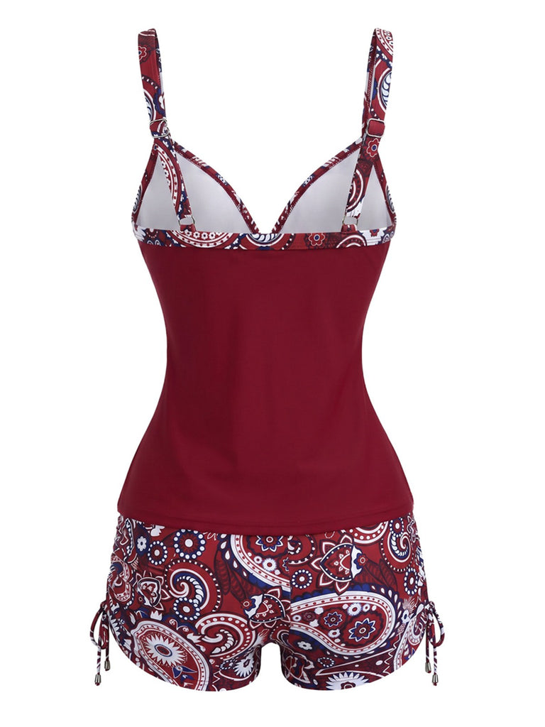 Tankini Bleu bohème col V bretelles années 70