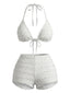 Ensemble bikini blanc dos nu pois et froncé années 50