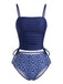Ensemble tankini bleu marine motifs floraux et taille cordon serrage années 1950