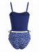 Ensemble tankini bleu marine motifs floraux et taille cordon serrage années 1950