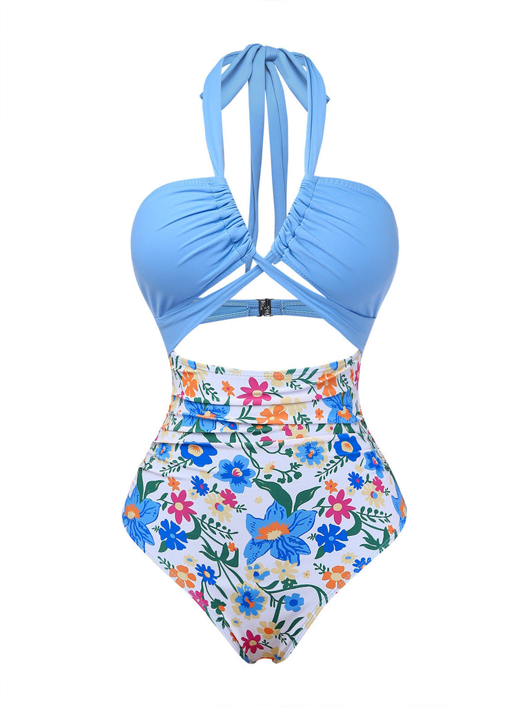 Maillot de Bain Une Pièce Halter Plongeant Découpé Années 1950 4