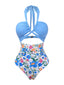 Maillot De Bain Une Pièce Bleu Clair À Fleurs Années 50
